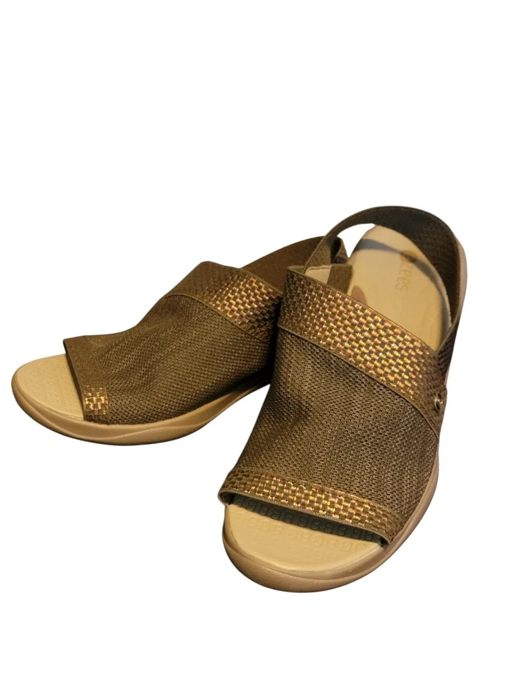 BZEES Molly Comfort Sandals Slingback Open Toe Summer Shoes Neutral Chic 9 Wide
